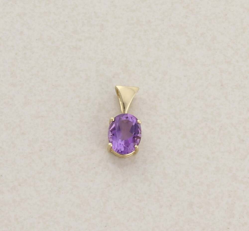 Pendant Only 10k Yellow Gold Natural Amethyst Pendant 5/8" x 1/4" inch